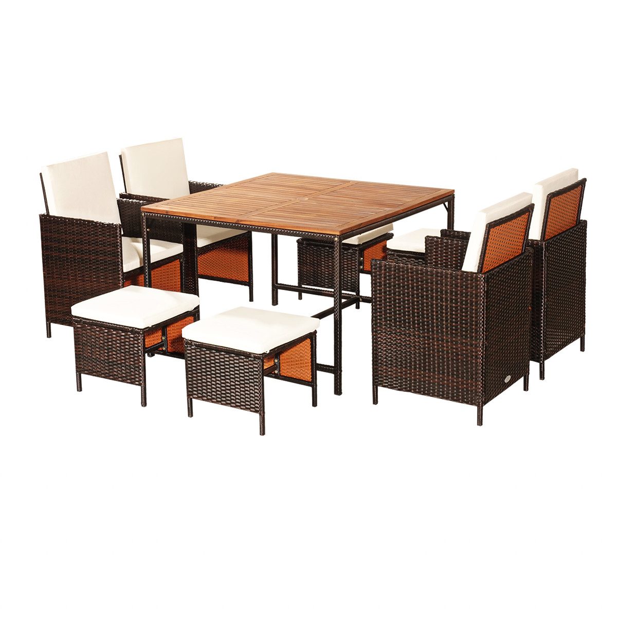 COSTWAY Garten-Essgruppe, (9-tlg), Rattan, 8 Personen, mit Schirmloch&Kisse günstig online kaufen