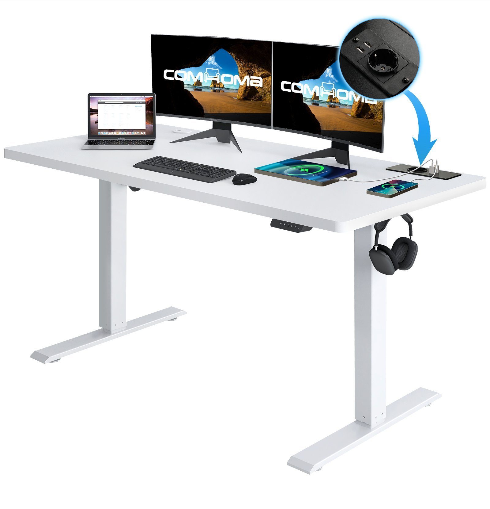 GTPLAYER Schreibtisch Höhenverstellbarer Computertisch elektrisch weiß