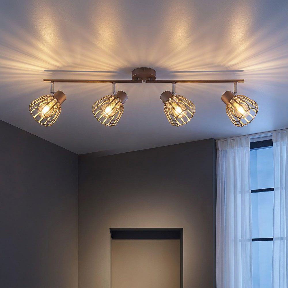 GLOBO LIGHTING LED Wandleuchte, Leuchtmittel inklusive, Warmweiß, LED Deckenstrahler Metall braun 4-flammig Schwenkspots länglich L 80cm