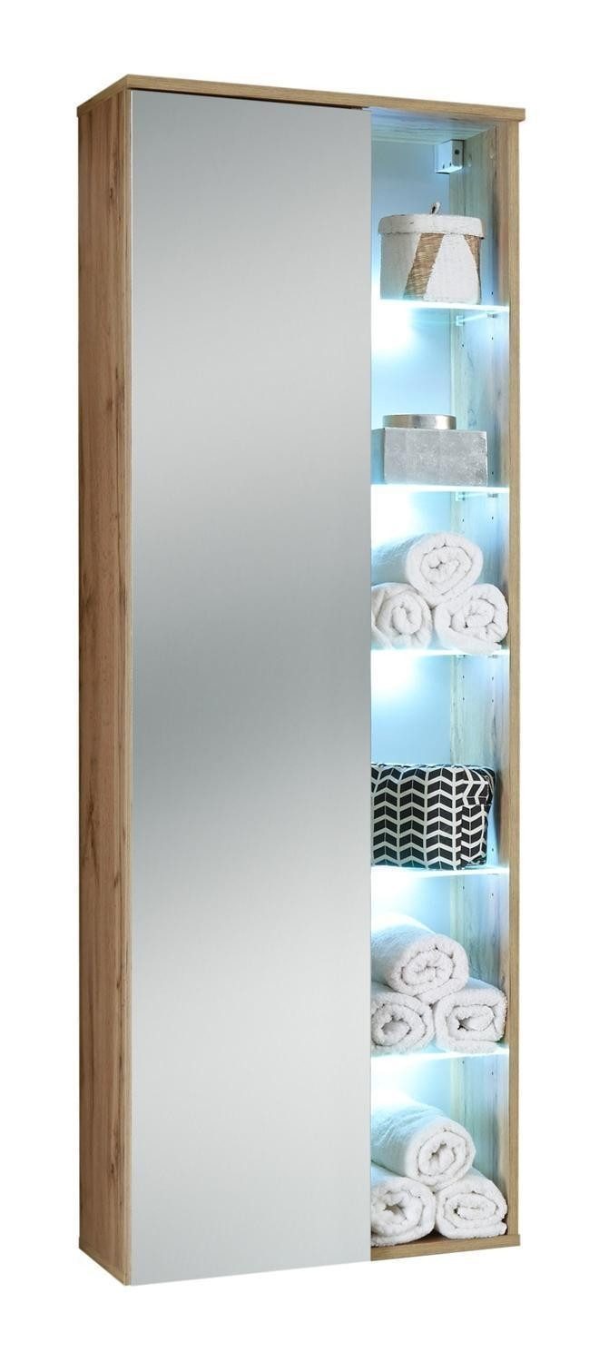Bega Consult Hochschrank BEST, 1 Spiegeltür, Wildeiche Dekor, mit LED-Beleuchtung, B 55 x H 160 x T 30 cm