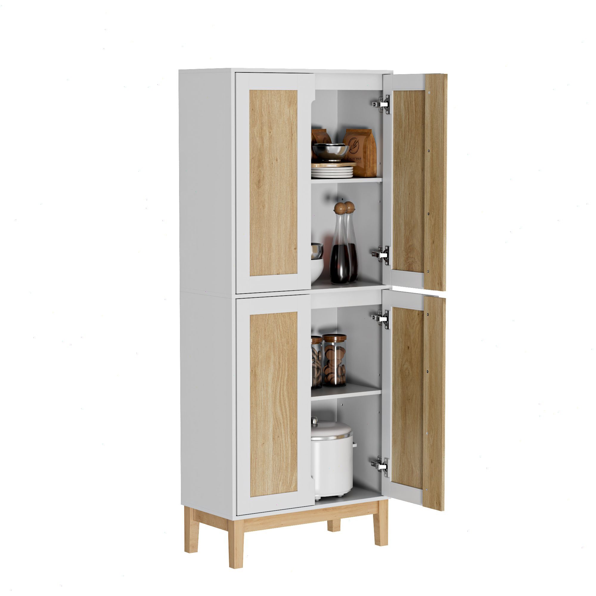 UEV Hochschrank mit 4 Türen, Kücheschrank, Badzimmerschrank (vielseitig einsetzbar für Flur, Küche, Hauswirtschaftsraum) Mehrzweckschrank Aktenschrank Hochschrank mit verstellbare Ablage