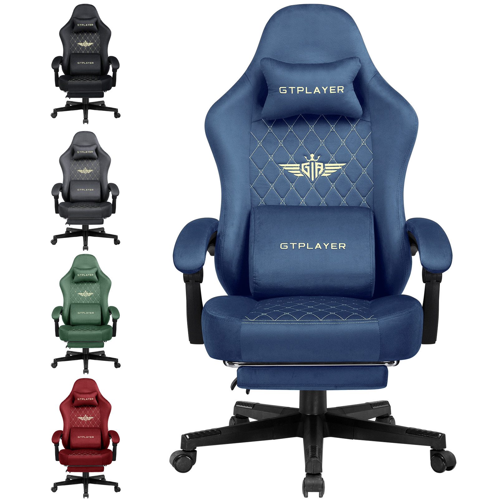 GTPLAYER Gaming-Stuhl Stoff Gaming Chair Ergonomisch Bürostuh PC Stuhl, 150kg Belastbarkeit, Schreibtischstuh mit Federsitzkissen und Fußstütze