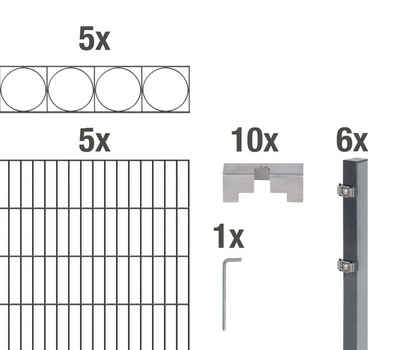 Alberts Doppelstabmattenzaun Oslo, (Set), anthrazit, Höhe: 100-160cm, Gesamtlänge: 10-20m, zum Einbetonieren