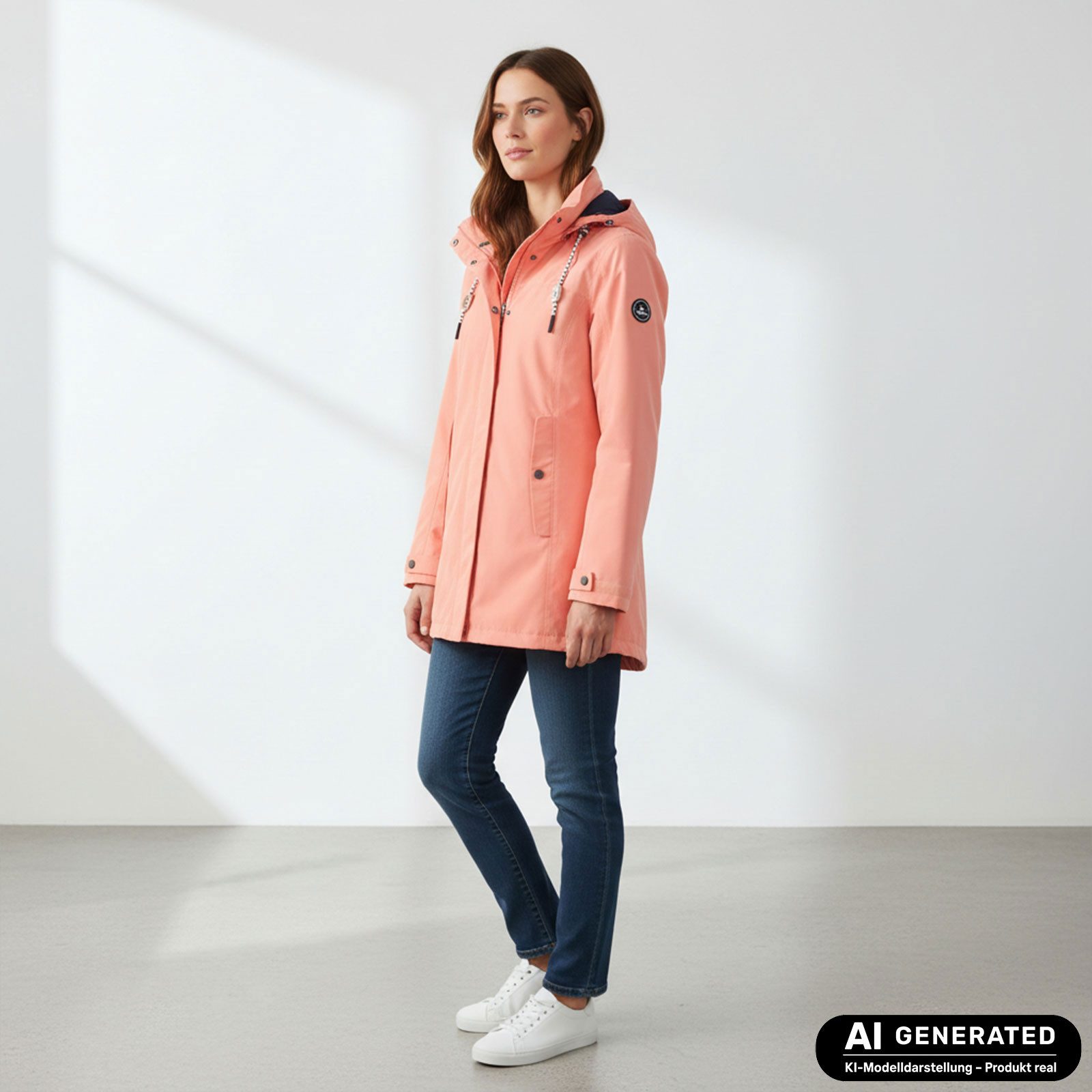 Dry Fashion Funktionsmantel Leer Damen Funktionsjacke Wasserdicht - Outdoor-Jacke Mantel Winddicht Atmungsaktiv, Verschweißte Nähte, Verstellbare und abnehmbare Kapuze