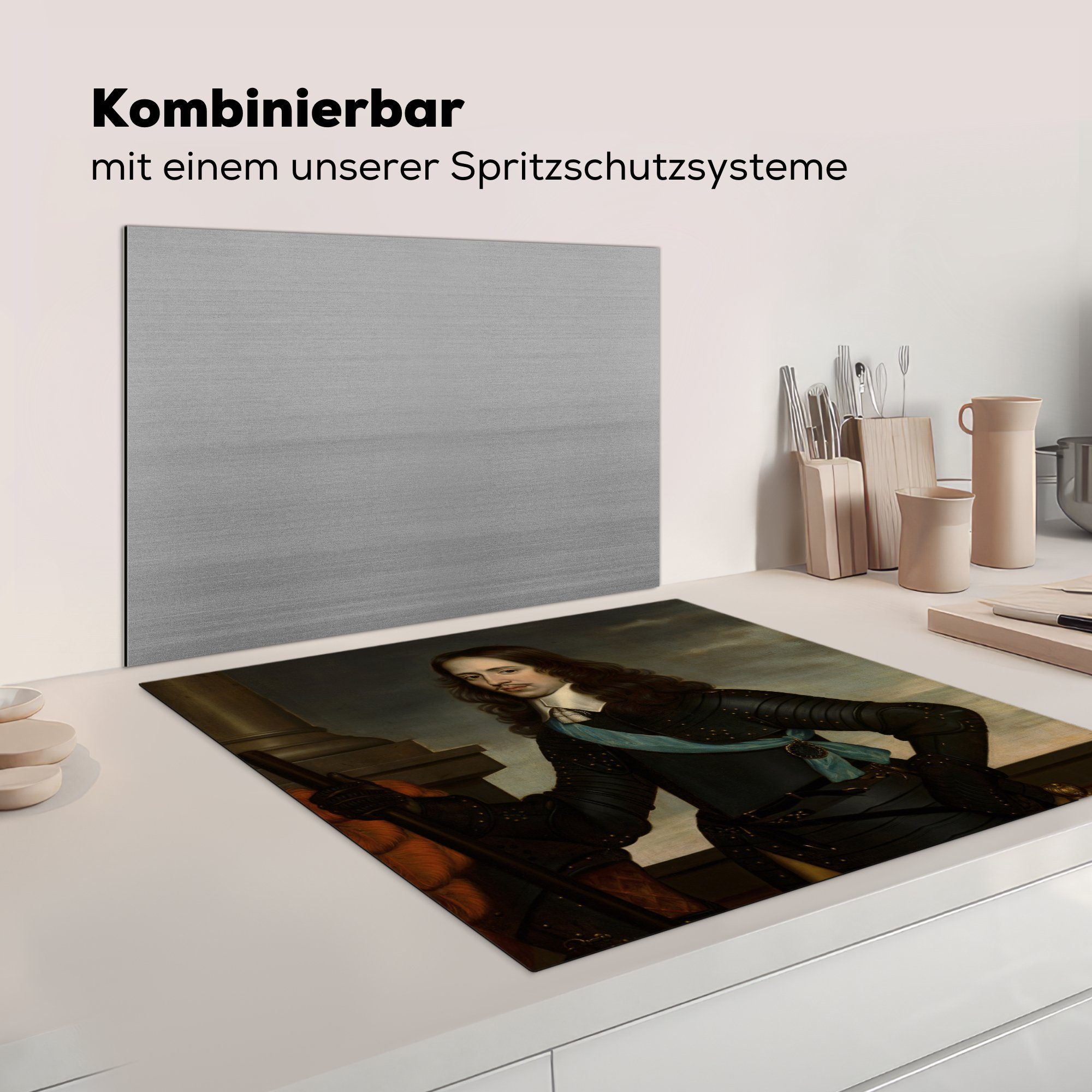 küche 78x78 cm, (1 Prinz MuchoWow Arbeitsplatte Gerrit - Honthorst, van Ceranfeldabdeckung, Wilhelm tlg), von Herdblende-/Abdeckplatte Porträt II. für Vinyl,