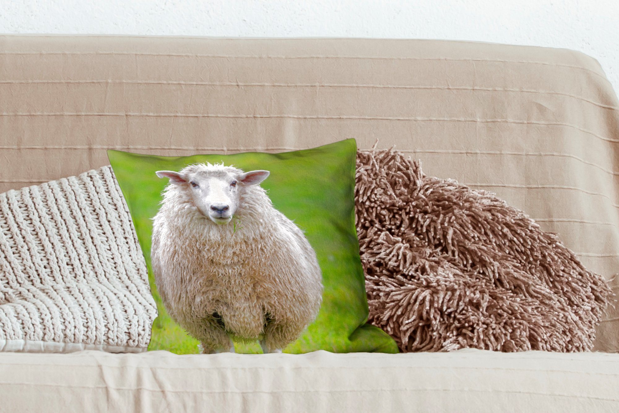 MuchoWow Dekokissen Schafe - mit Sofakissen Wohzimmer, Deko, Zierkissen - Gras Füllung Schlafzimmer, für Nutztier