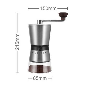 Fivejoy Kaffeemühle Kaffeemühle Manuell/Hand mit Keramikmahlwerk, Espressomühle mit 8 Mahlstufen