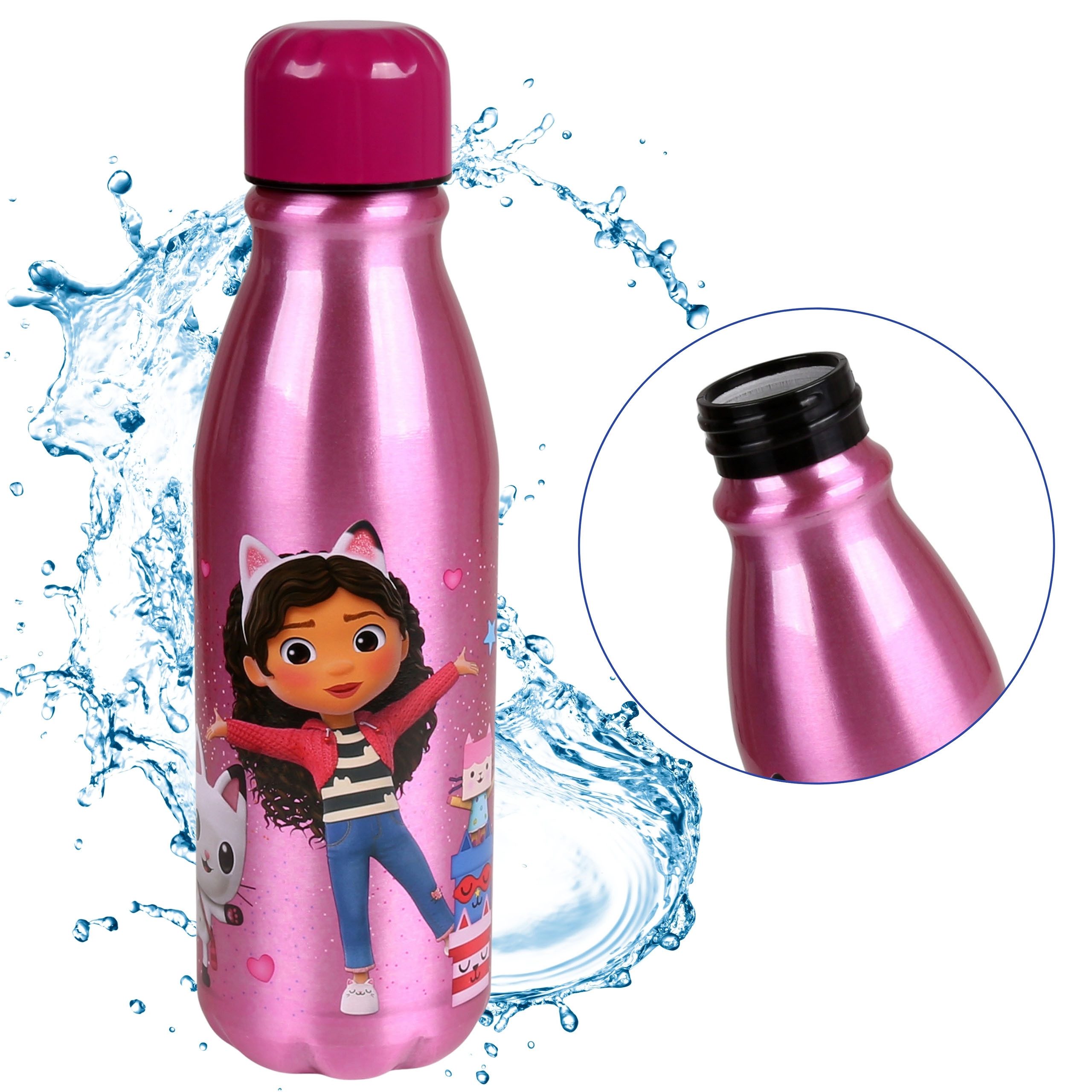 Trinkflasche Gabby's Dollhouse Aluminiumflasche, rosa Wasserflasche 600ml