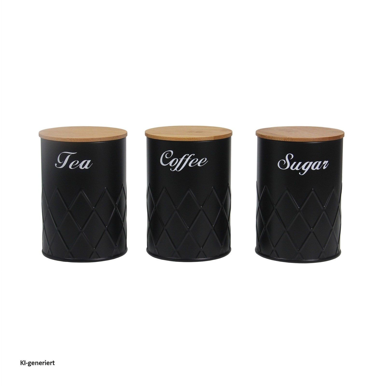Neuetischkultur Brotkasten Brotkasten Vorratsdosen 4er-Set Schwarz, Eisen, (Set, 4-tlg., 1 Brotkasten, 3 Vorratsdosen), Metall Kaffeedose Teedose Zuckerdose – Bild 4 von 4