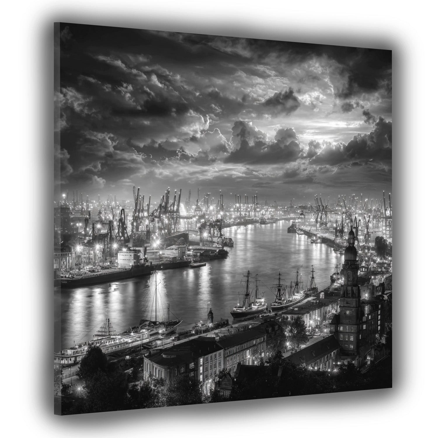 Artedinoi Leinwandbild Hafenansicht Hamburg schwarz weiß Elbe Leinwandbild Wandbild Kunstdruc, Hamburger Hafen an der Elbe, S/W