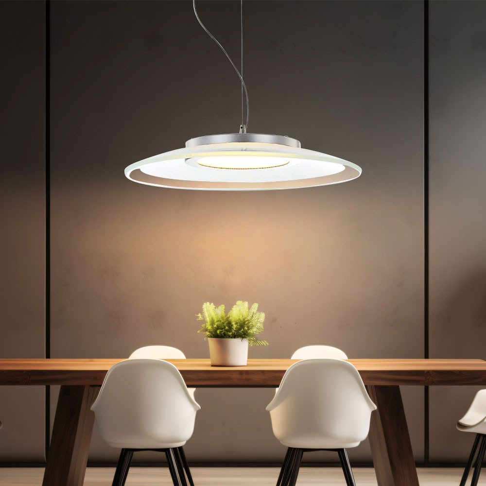 GLOBO LIGHTING Hängeleuchte, LED-Leuchtmittel fest verbaut, Warmweiß, LED Decken Pendel Lampe 12 Watt Hänge Leuchte Chrom Glas opal