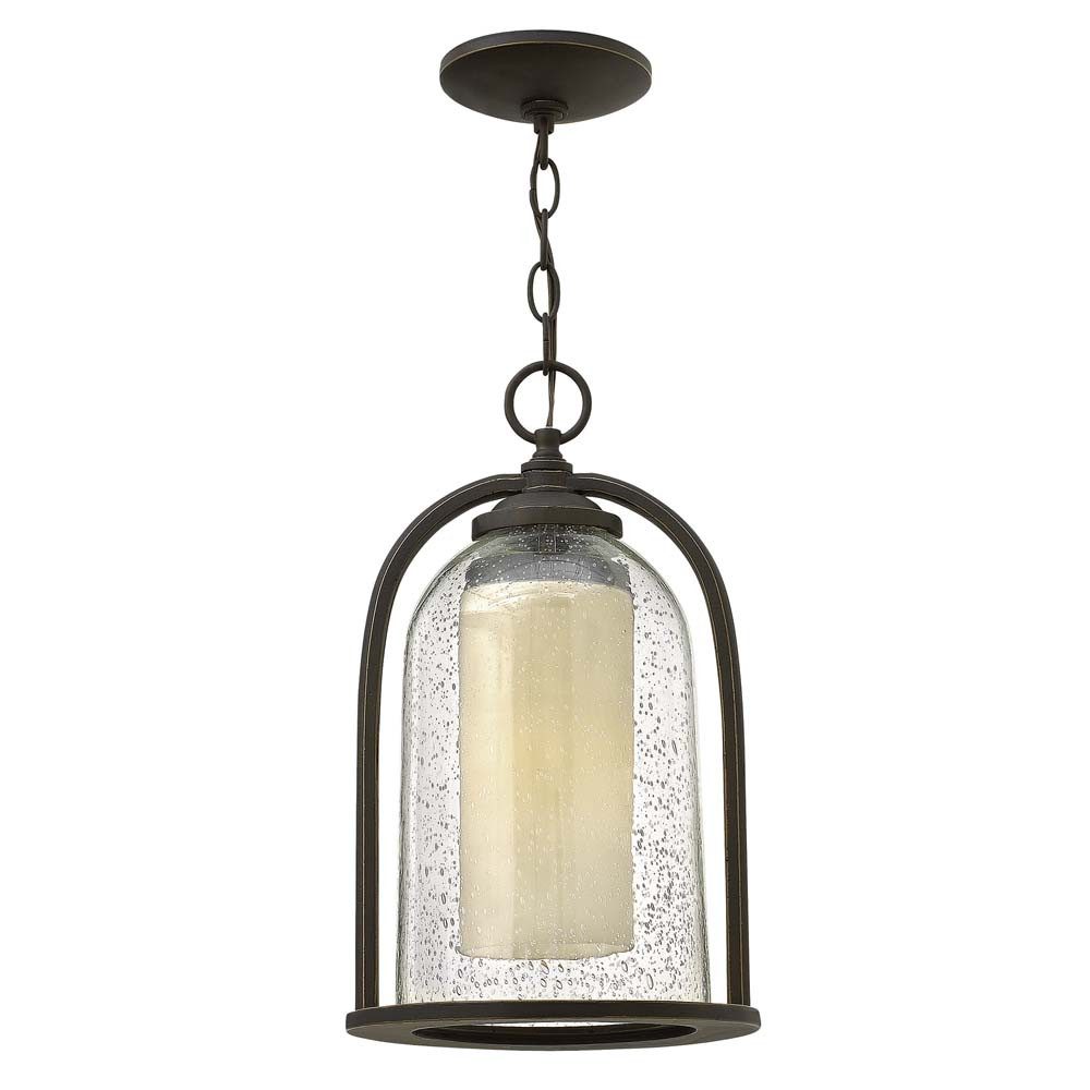 Elstead LIGHTING Außen-Deckenleuchte, Leuchtmittel nicht inklusive, Außenleuchte Pendelleuchte Hängeleuchte Glockenform ALU Glas Bronze D