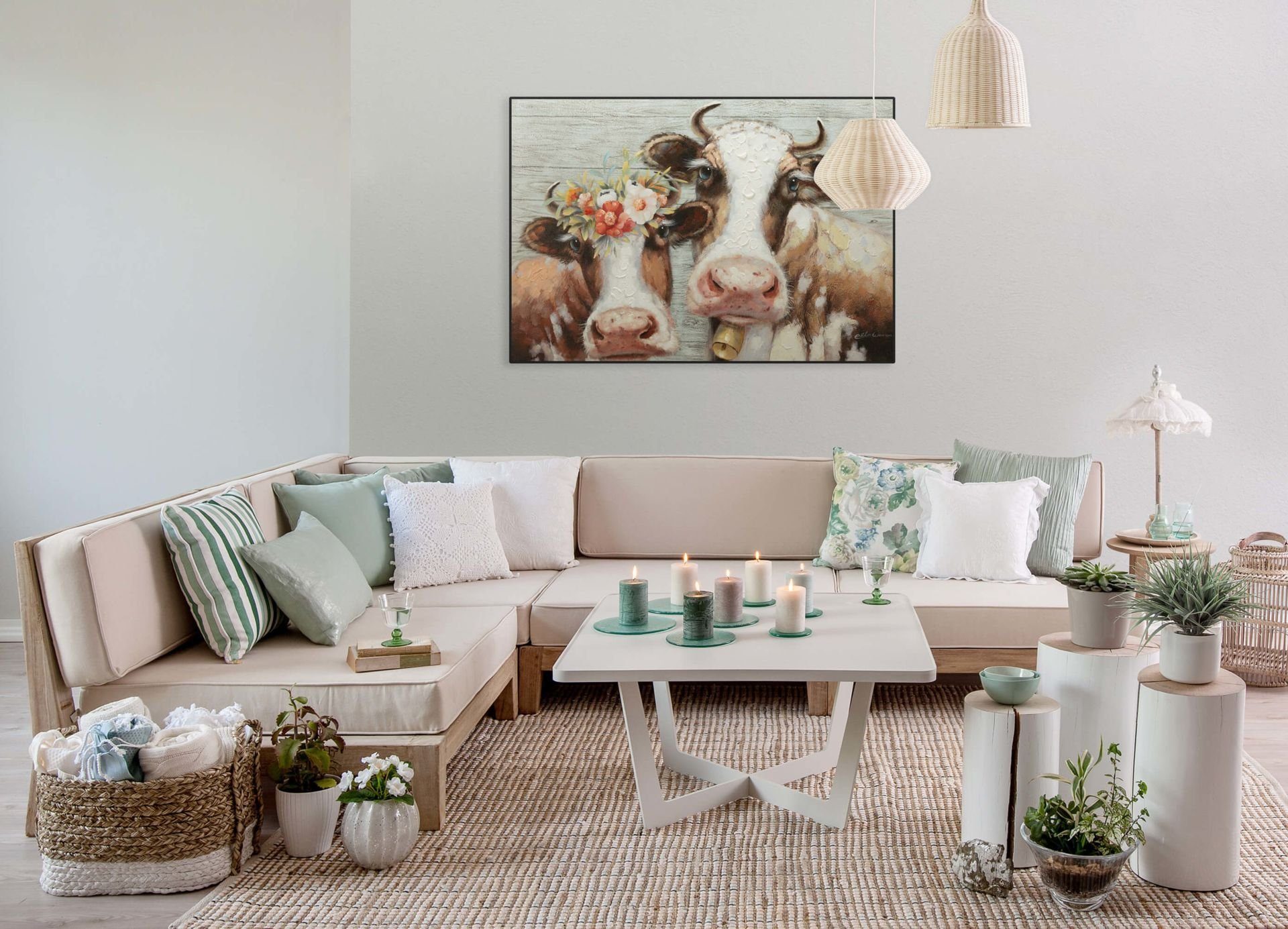Wandbild HANDGEMALT KUNSTLOFT Almköniginnen cm, Wohnzimmer 100% Leinwandbild Gemälde 100x70