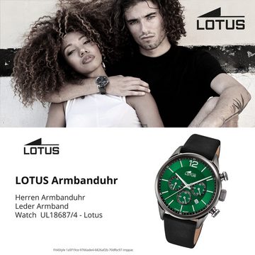 Lotus Chronograph Lotus Herrenuhr Leder schwarz Lotus, (Chronograph), Herren Armbanduhr rund, groß (ca. 43mm), Edelstahl