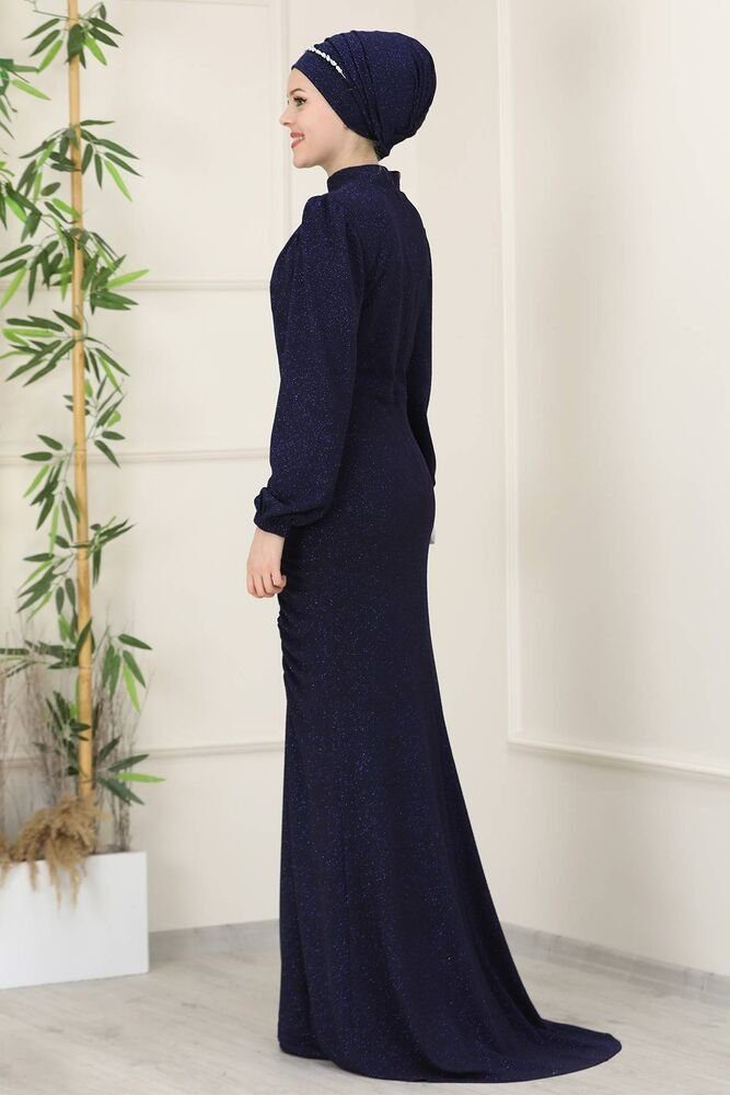 fashionshowcase Abendkleid langärmliges Maxikleid Damen Abaya Kleid - Modest Fashion Abiye mit Kragen, voll bedeckt