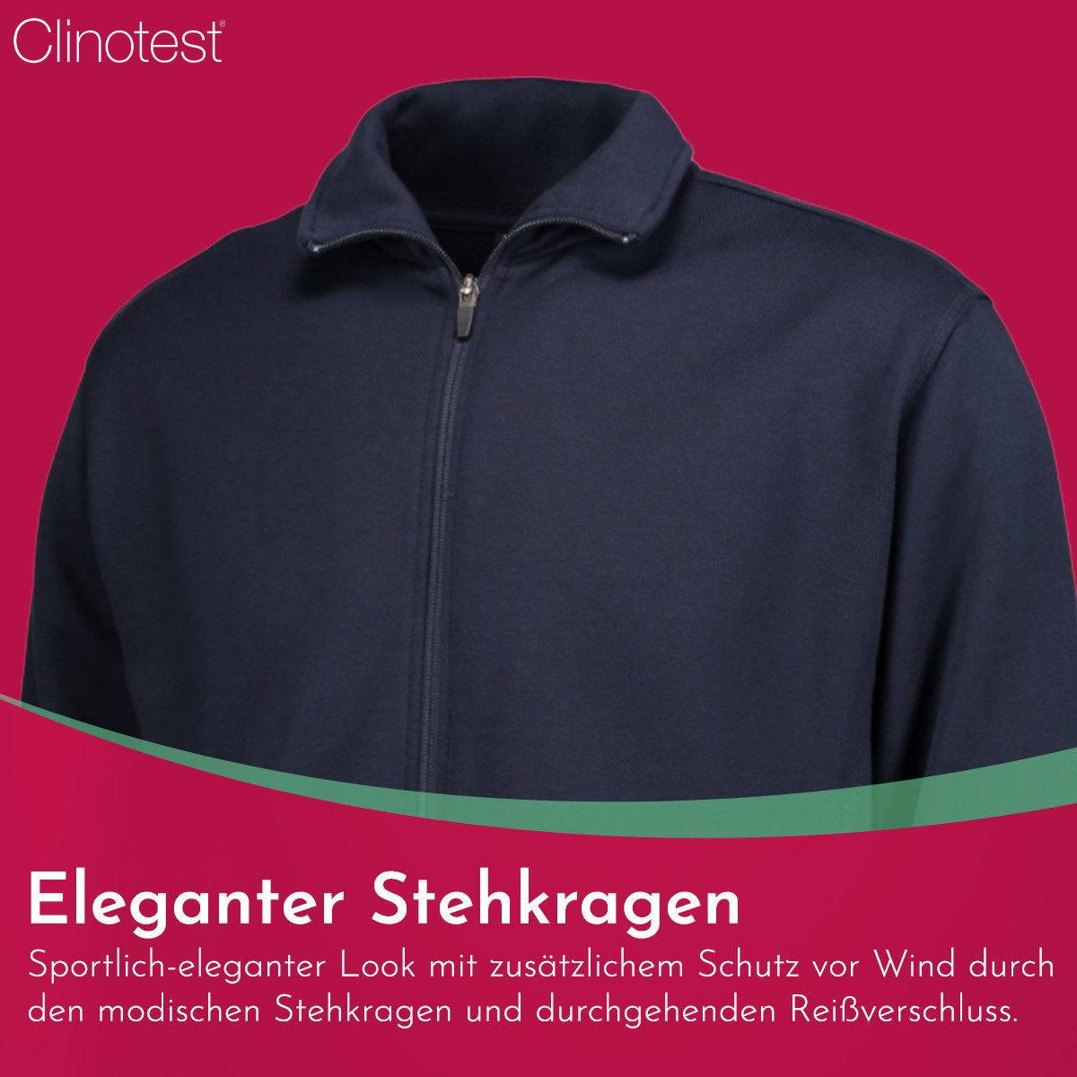 Clinotest Sweatjacke ohne Kapuze Unisex - 60% Baumwolle & 40% Polyester mit Stehkragen (1-tlg) Bequeme & atmungsaktive Sweatshirtjacke für Freizeit und Sport