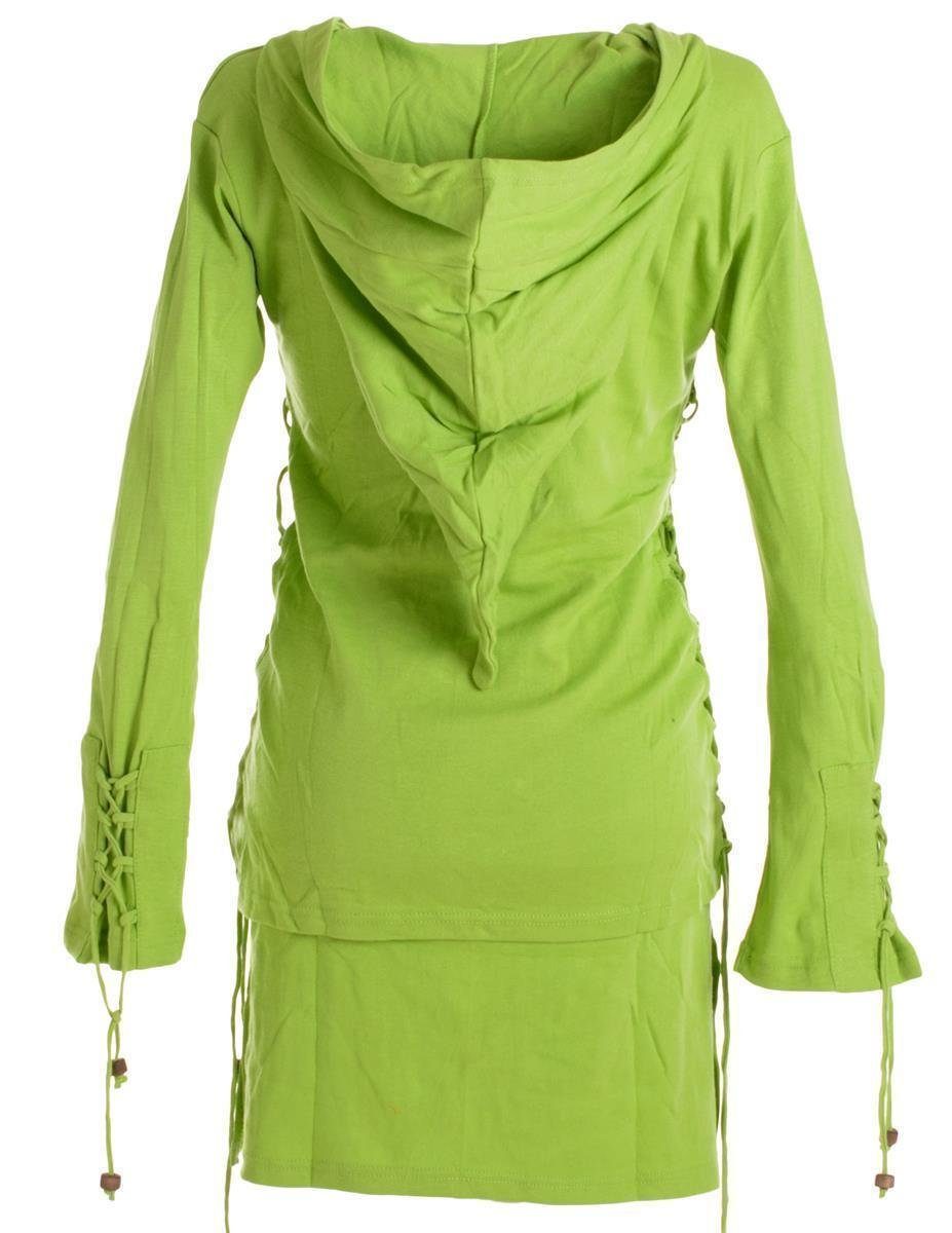 Vishes hellgrün Elfen, Bändern Schnüren Ethno, Zipfelkapuze Goa mit Style Kleid Doppellagiges Boho, zum Warmes Zipfelkleid und