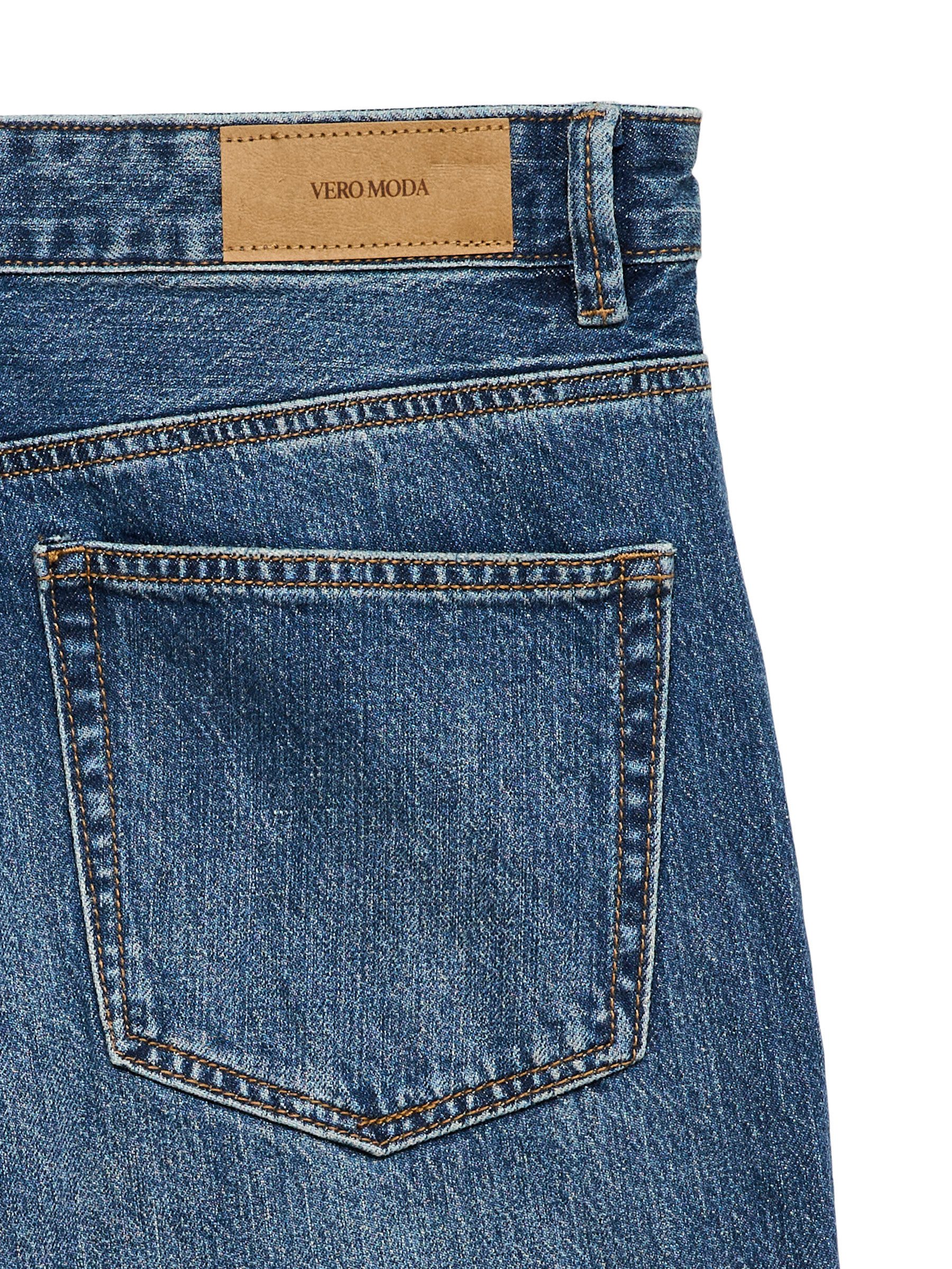 Vero Moda Straight-Jeans VMCOLINE MR STRA. FOLD UP DNM JNS LI3204 Baumwollmischung, oversize, sanft gewaschener dunkler Denim-Look – Bild 5 von 5