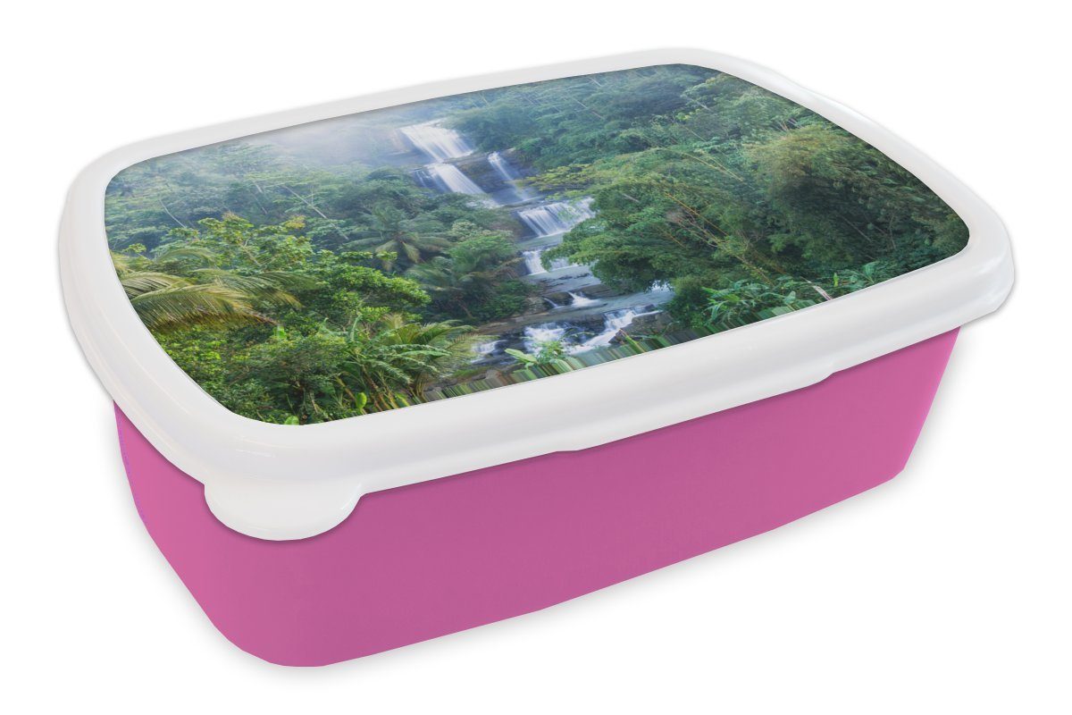 MuchoWow Lunchbox Wasserfälle in Indonesien, Kunststoff, (2-tlg), Brotbox für Erwachsene, Brotdose Kinder, Snackbox, Mädchen, Kunststoff rosa