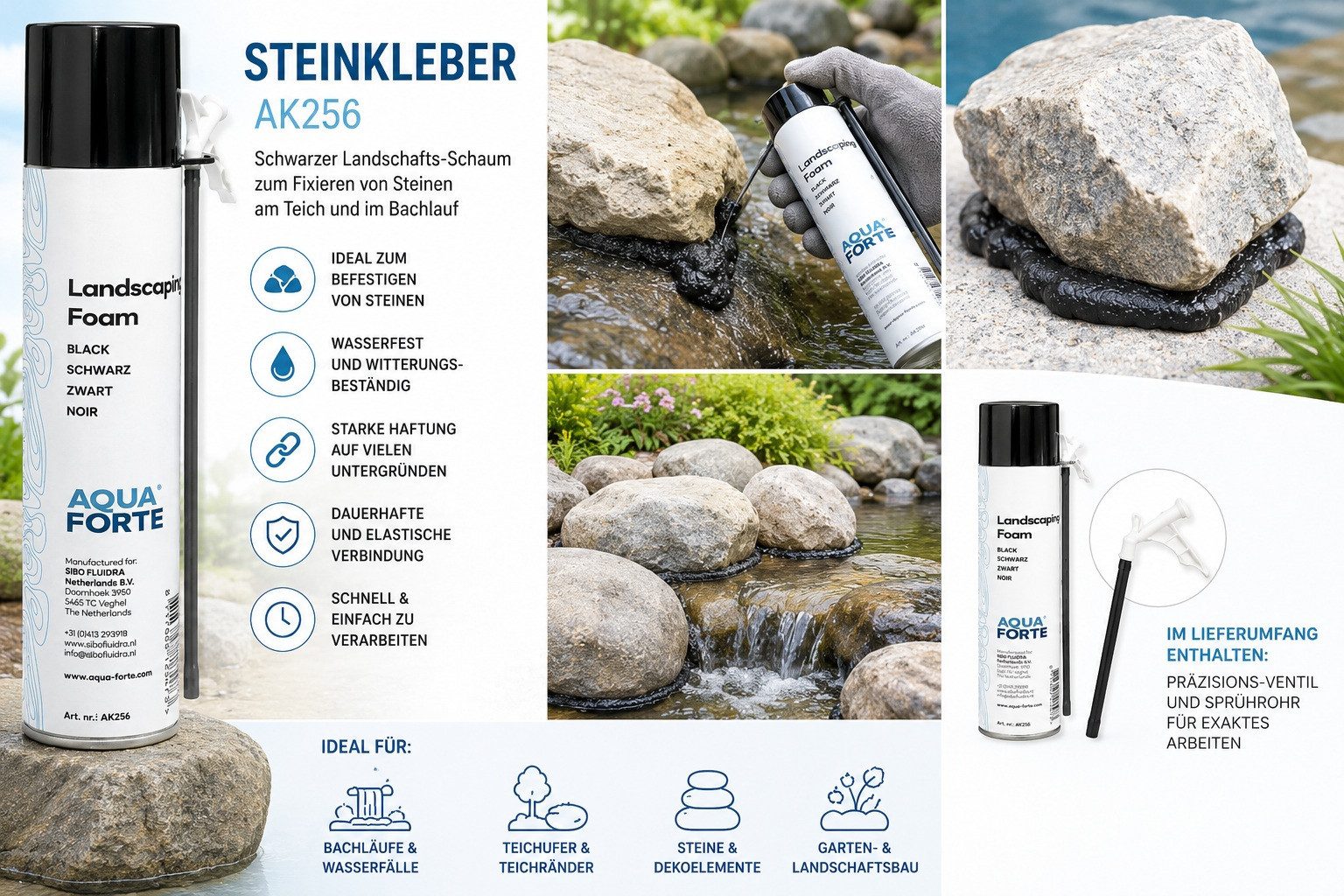 Aquaforte Aquarien-Substrat Aquaforte Steinkleber Bachlaufsteinkleber Teichbau Teichrandgestaltung