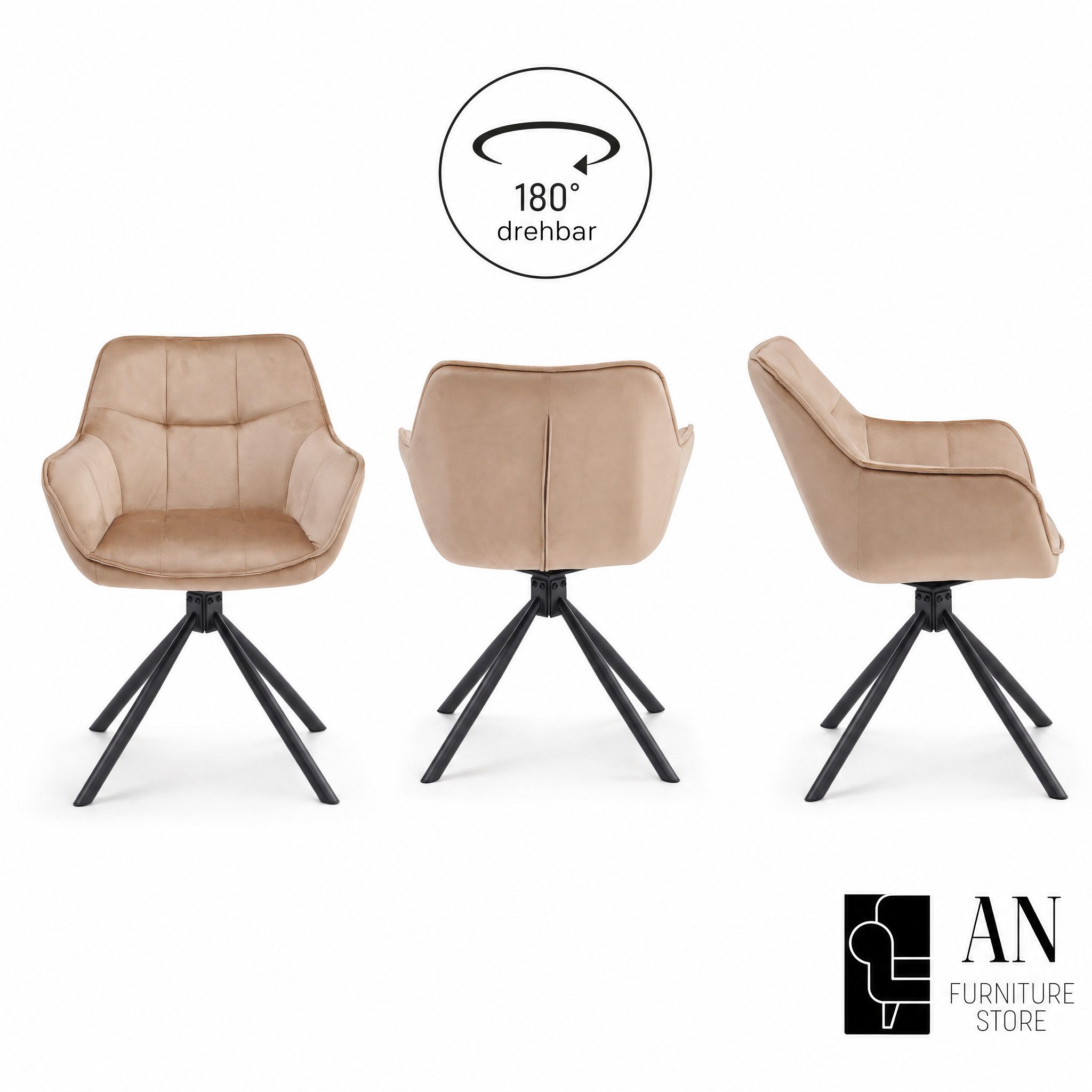 AN FURNITURE STORE Drehstuhl Drehsessel Samt mit Armlehne, 180° drehbar (4er-Set)