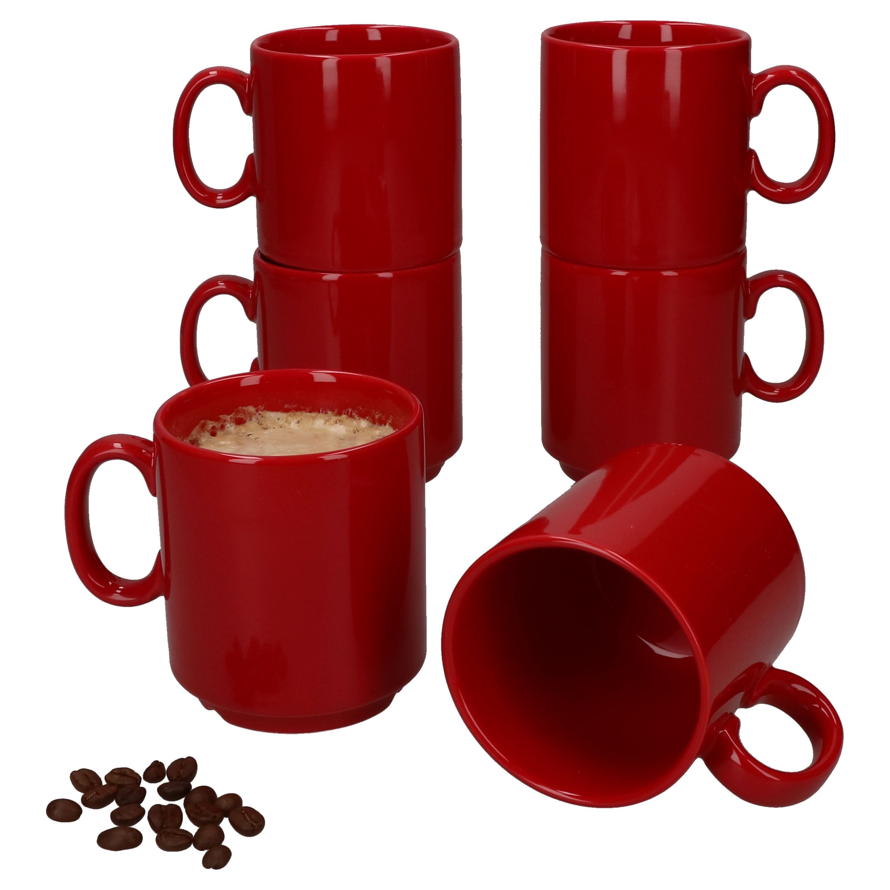 MamboCat Becher 6er Set Event Kaffeebecher 250ml rot Porzellan-Tassen stapelbar, Porzellan