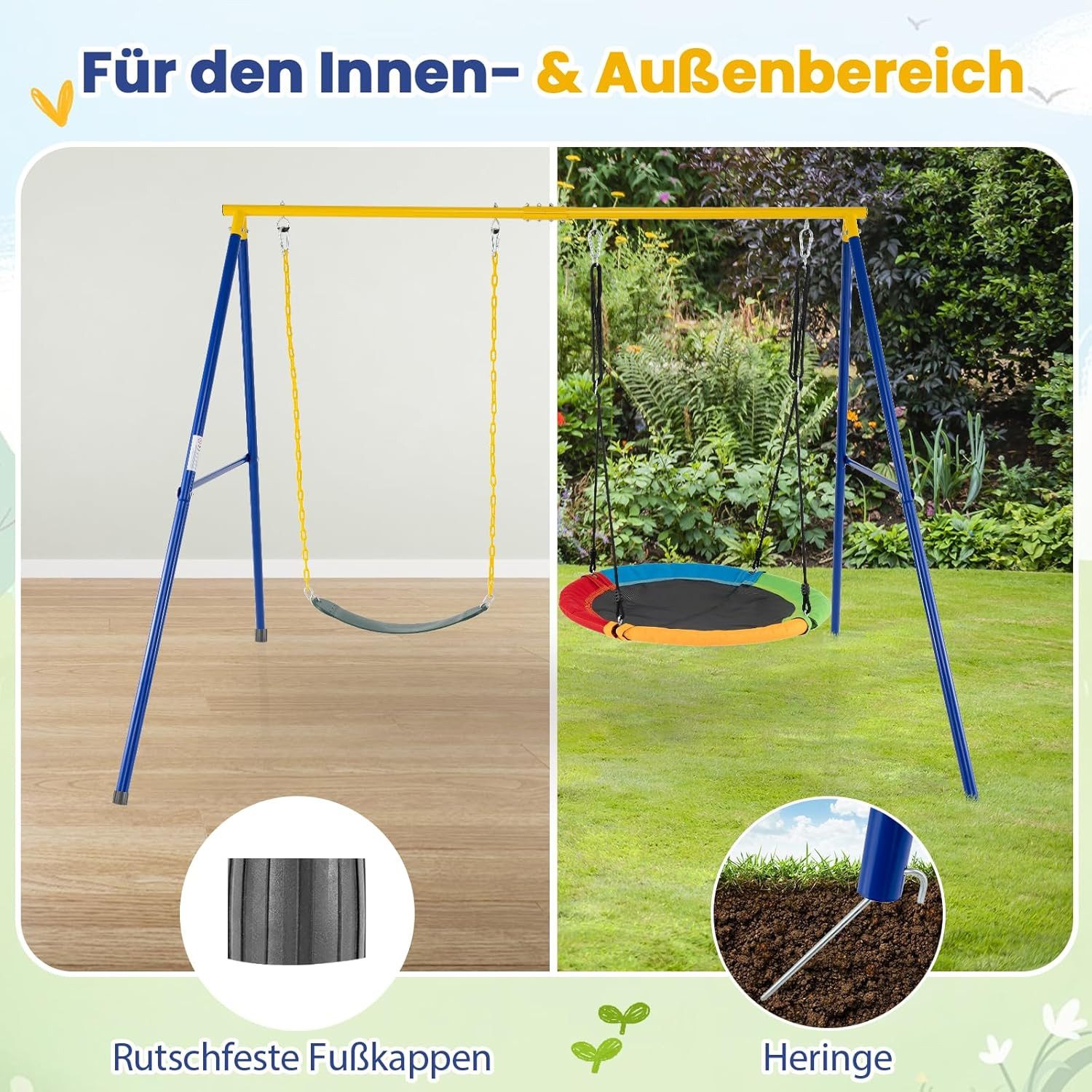 KOMFOTTEU Doppelschaukel Kinderschaukel, (1-tlg), Schaukelgestell, bis 300kg belastbar