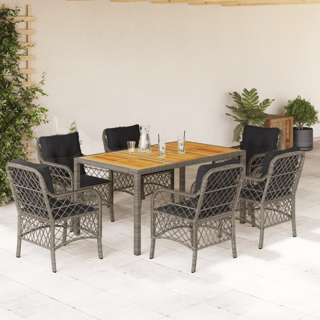 vidaXL GartenEssgruppe 7tlg. GartenEssgruppe mit Kissen Grau Poly