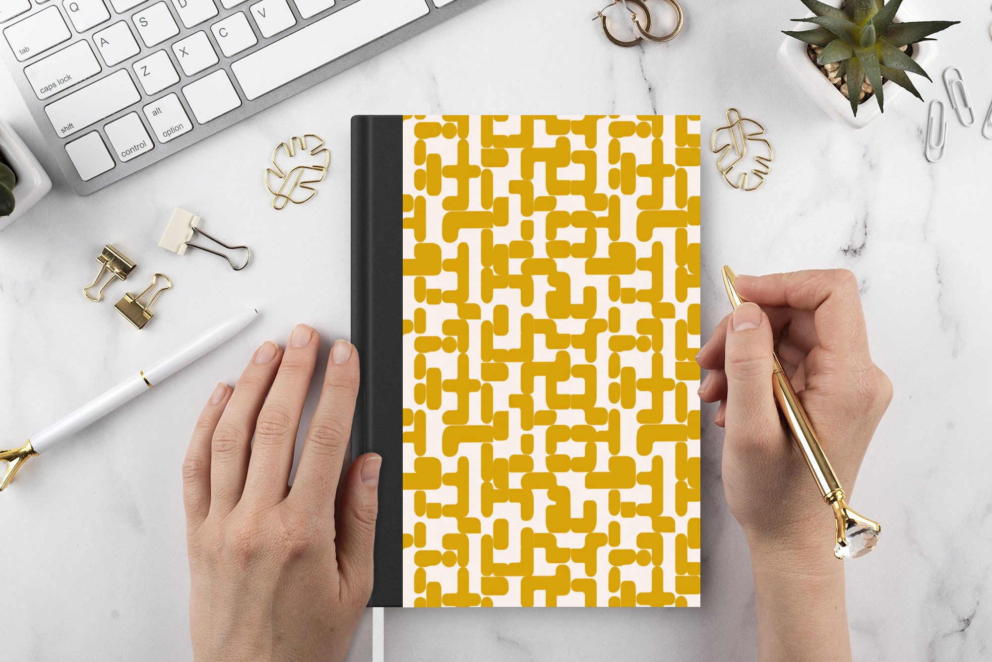 MuchoWow Notizbuch Gelb - Beige - Muster, Notebook, Notizblock a5, Tagebuch, Journal Liniert