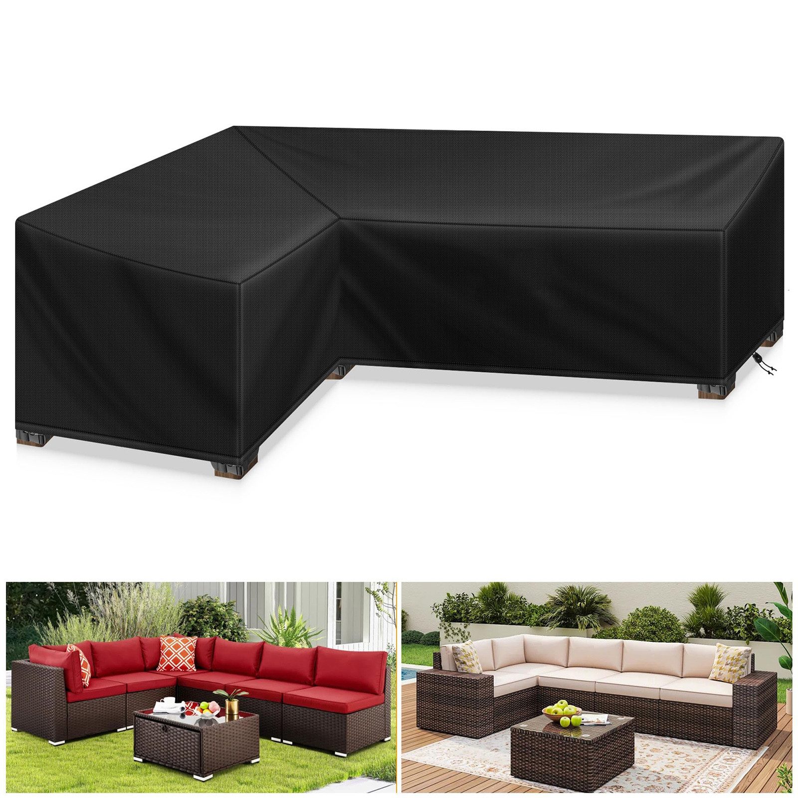 Sunicol Gartenmöbel-Schutzhülle L-Form Wasserdicht Oxford Gewebe Abdeckung Gartenmöbel Schutzhülle, Outdoor Couch Ecklounge Abdeckung Loungemöbel