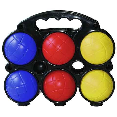 L.A. Sports Spielzeug-Gartenset Boule-Set Boccia Spiel-Set Bälle 3 Farben rot gelb blau mit Zielkugel, (Spiel-Set, 6 Bälle, 1 Zielkugel), mit Tragehalter