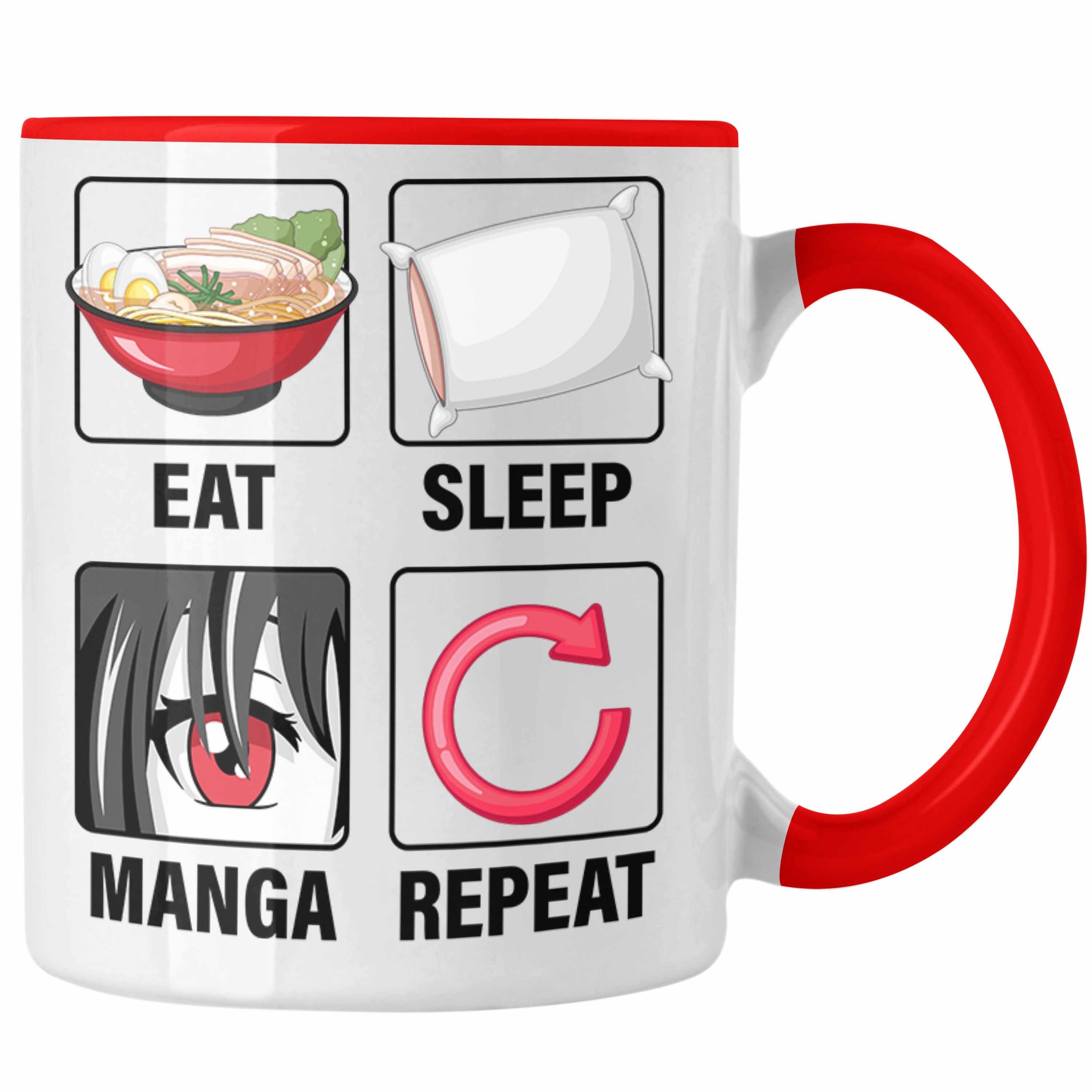 Trendation Tasse Eat Sleep Manga Repeat Tasse Geschenk Geschenkidee Manga Liebhaber Rot