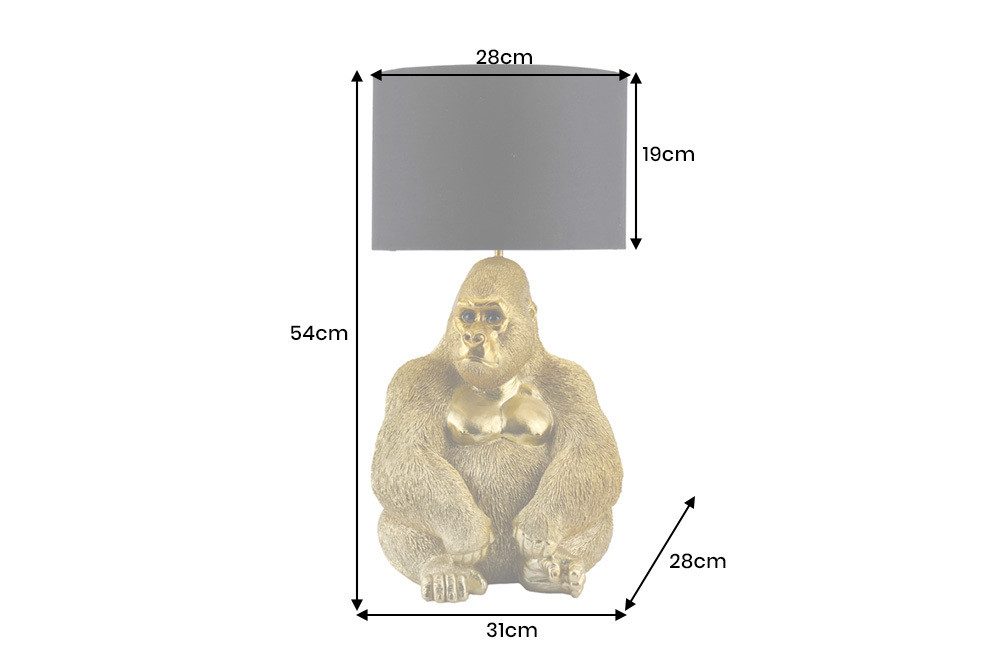 riess-ambiente Tischleuchte KING APE 55cm gold/schwarze - Stoff, Gorilla, Skulptur, handgefertigt, Ein-/Ausschalter, ohne Leuchtmittel, Exotische Affenlampe - ideal für Sideboards, Konsolen oder Nachttische