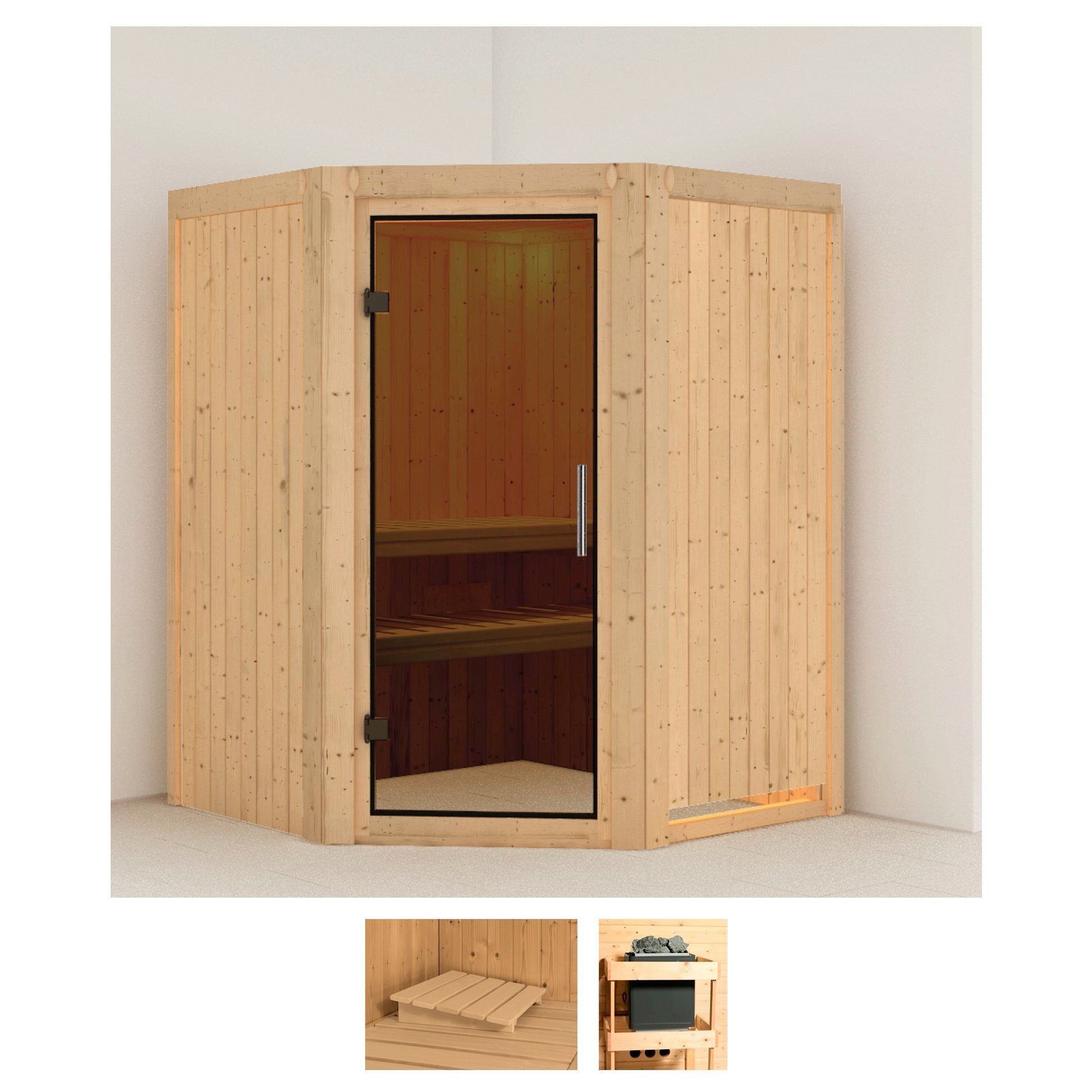 Karibu Sauna Larin, BxTxH: 151 x 151 x 198 cm, 68 mm, (Set) ohne Ofen