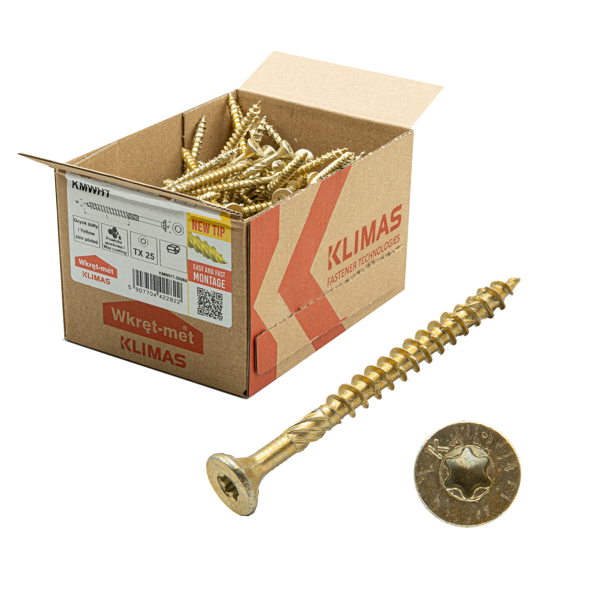 Klimas Holzbauschraube KLIMAS Holzschrauben mit Senkkopf Torx verzinkt Gelb, (250 St)