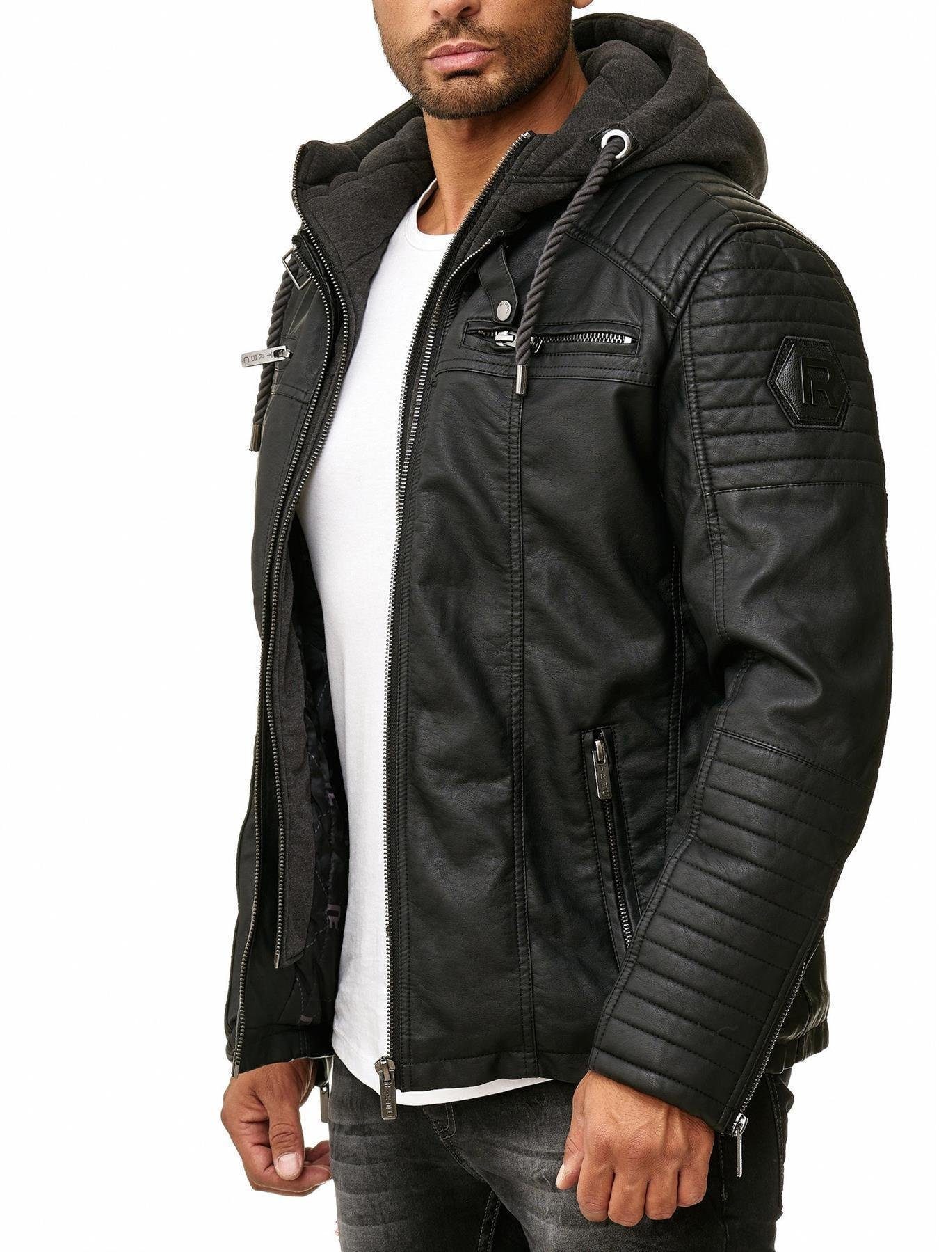 RedBridge Lederimitatjacke in Lederoptik mit Kapuzen-Einsatz und Stepp-Details Robust, strapazierfähig, langlebig – Bild 5 von 5