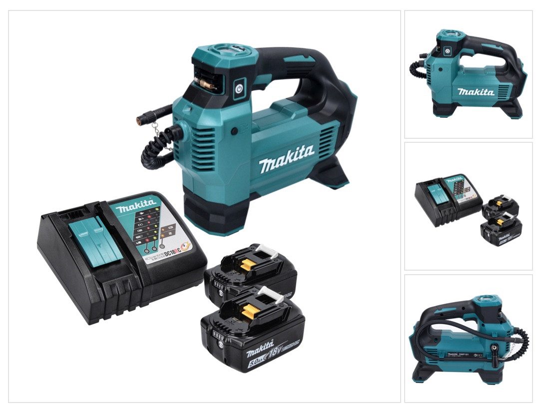Makita Akku-Handkompressor DMP 181 RT Akku Kompressor 18 V 11,1 bar + 2x Akku 5,0 Ah + Ladegerät
