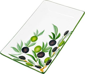 Lashuma Servierteller Olive Olive, Keramik, (1-tlg., 26x16 cm), Mediterrane Partyplatte weiß zum Servieren