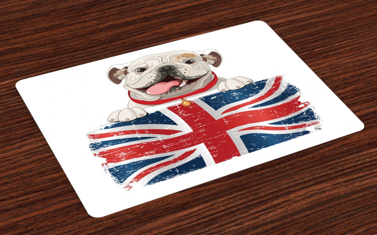 Platzset, Waschbare Stoff Esszimmer Küche Tischdekorations Digitaldruck, Abakuhaus, (4-teilig, 4 Teilig-St., Set aus 4x), Englische Bulldogge Britisch Dog