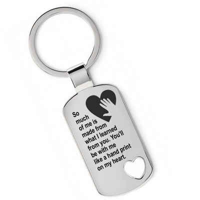 Lieblingsmensch Schlüsselanhänger Handprint on my heart - ein tolles Geschenk & Glücksbringer (Schlüsselanhänger mit Gravur, inklusive Schlüsselring), Robuste und filigrane Lasergravur