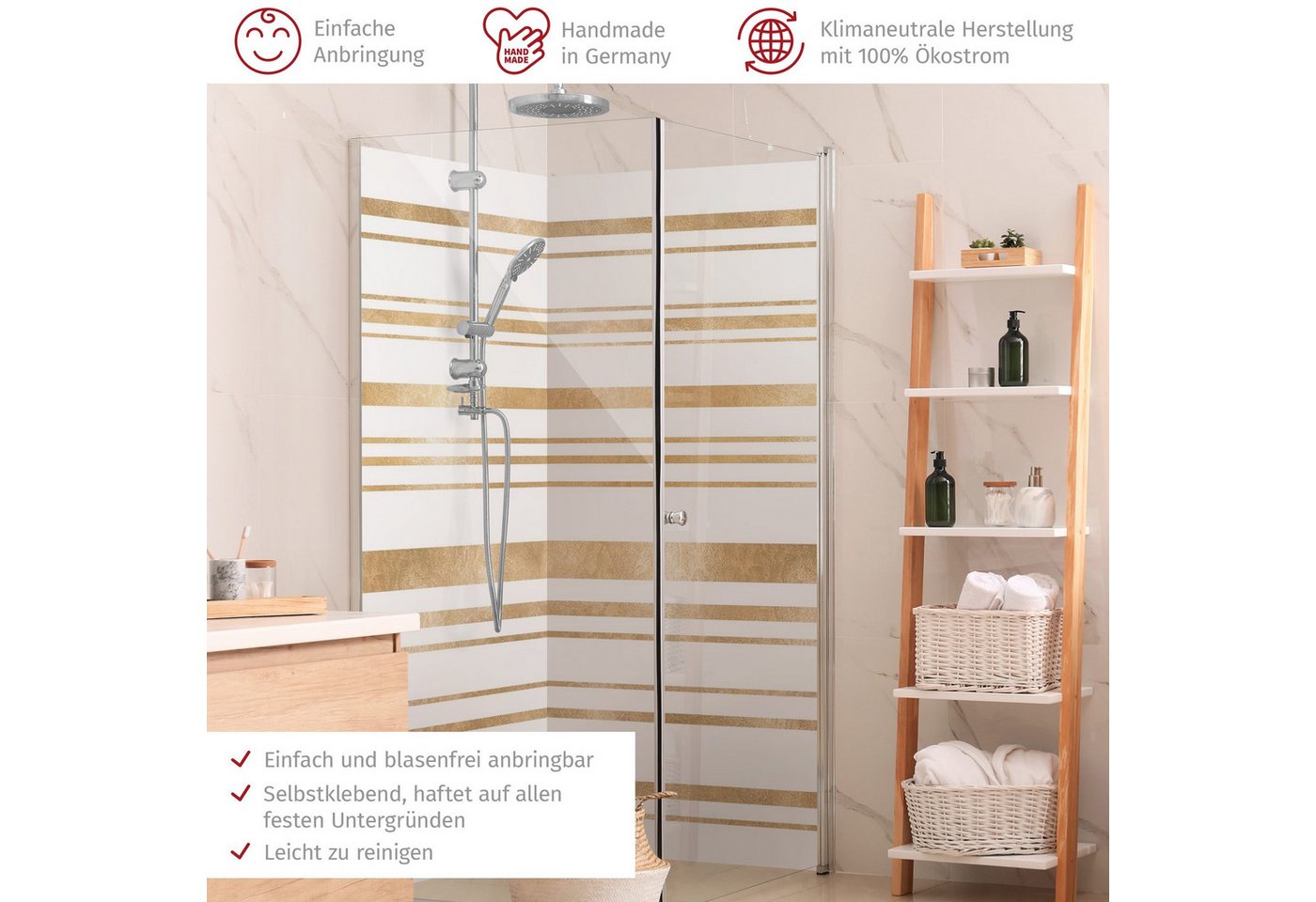 Thumbnail - Bilderdepot24 Badrückwand Muster gold Duschrückwand ohne Bohren Dusche Fliesenersatz, (2-tlg., Hart-Folie Smart matt 0,3...