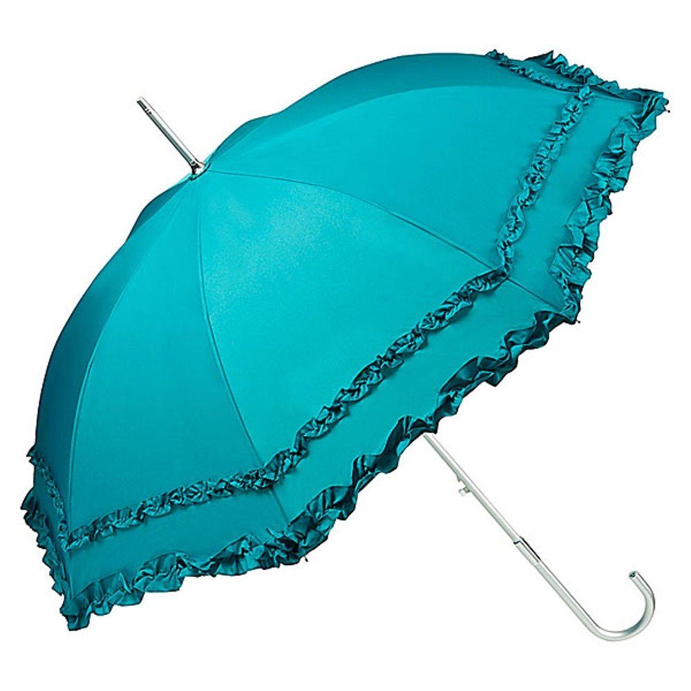 von Lilienfeld Stockregenschirm Regenschirm Sonnenschirm Hochzeitsschirm Mary, zwei Rüschenkanten smaragdgrün