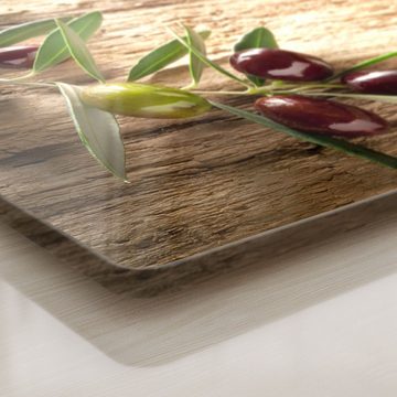 DEQORI Schneidebrett 'Dekorativer Olivenzweig', Glas, Platte Frühstücksbrett Schneideplatte