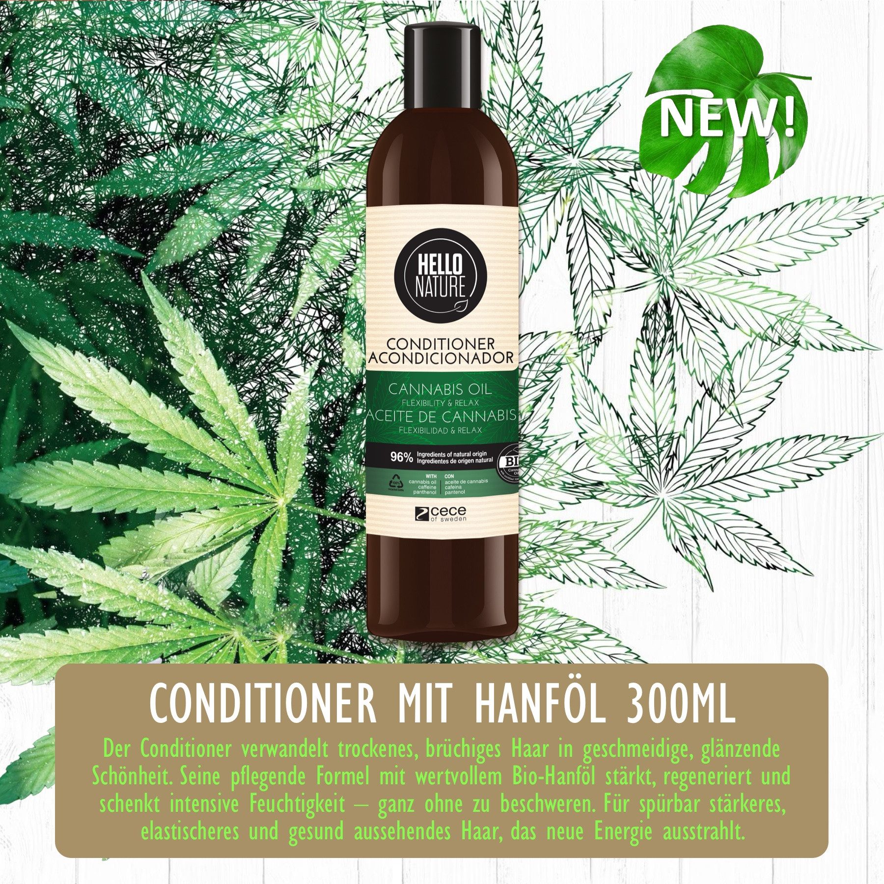 Hello Nature Haarspülung Haar Conditioner Hanföl Haarpflege Haarkur Natur Bio Hello Nature, 3-tlg., Haarspülung, Haarpflege, Conditioner, Hanf-öl, Cannabis