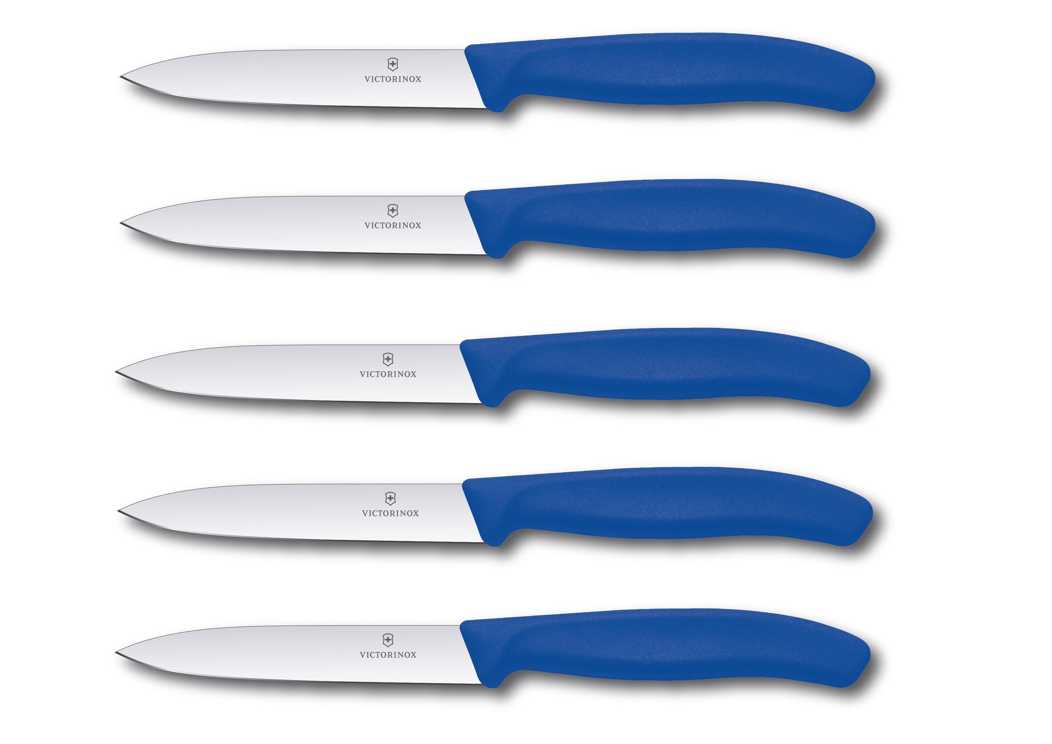 Victorinox Gemüsemesser Swiss Classic Messer-Set, 5-teilig, 10 cm Klingenlänge, für Gemüse, Limited Edition Blau, perfekt für Tomaten