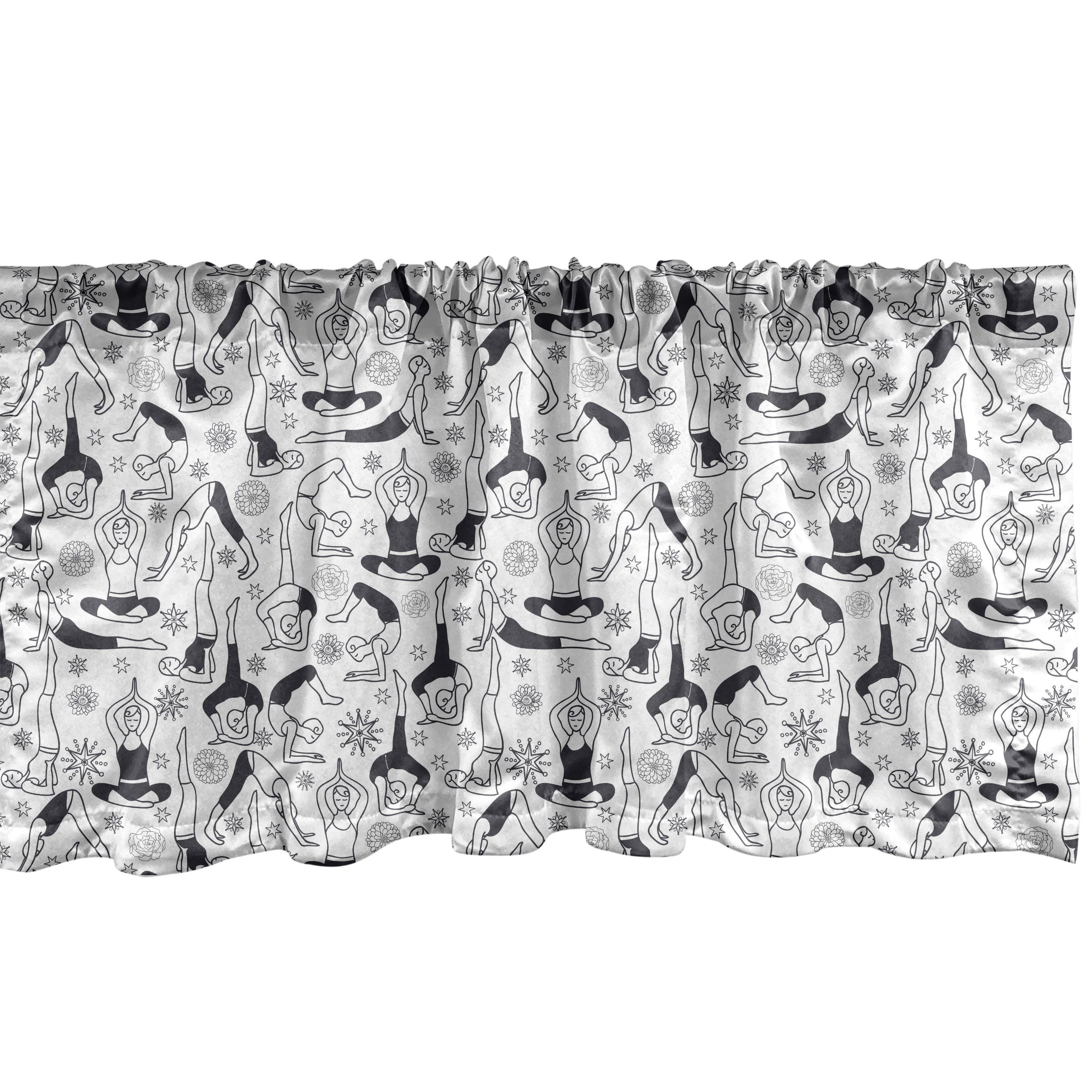 Scheibengardine Vorhang Volant für Küche Schlafzimmer Dekor mit Stangentasche, Abakuhaus, Microfaser, Yoga monochrome Meditation | Scheibengardinen