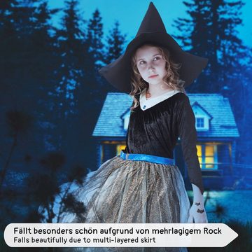 Corimori Hexen-Kostüm Hexe Halloween-Kostüm Set Kinder-Kleid, Karneval, Für Mädchen, Fasching, Kostüm, Hexenkleid, Hexenkostüm, Hexenhut