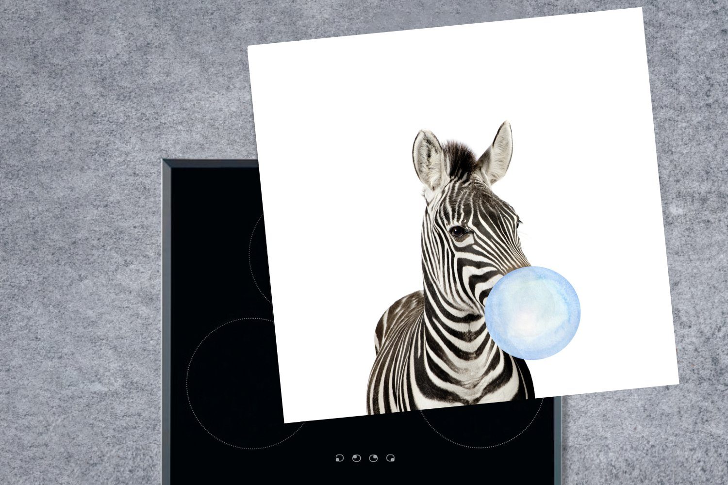 Wildtiere - Zebra - tlg), Herdblende-/Abdeckplatte - Blau MuchoWow - 78x78 Arbeitsplatte Kind, für - (1 Jungen Kaugummi Ceranfeldabdeckung, cm, Vinyl, küche