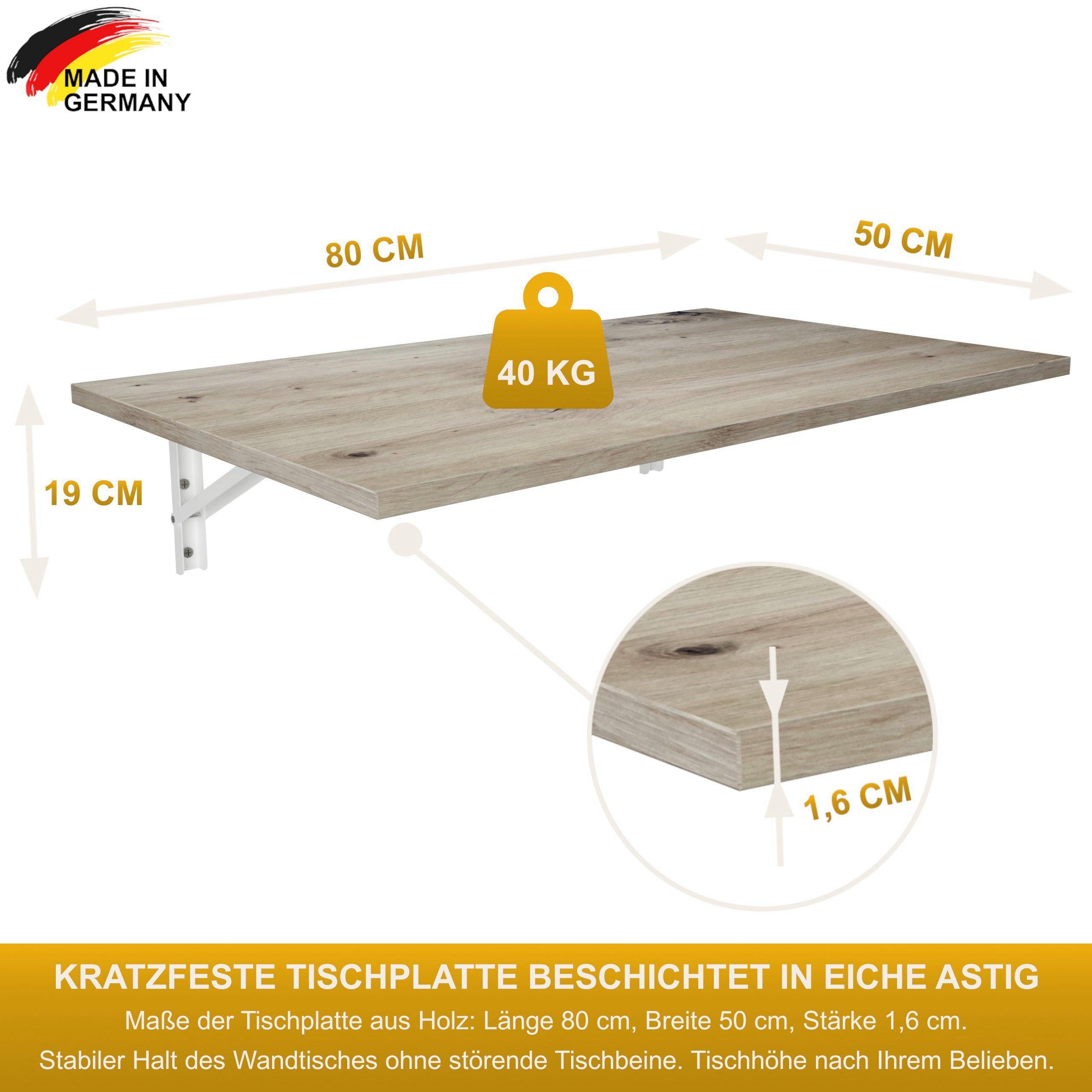 80x50 Schreibtisch Klapptisch Eiche Wandklapptisch KDR Produktgestaltung Wand Küchentisch Tisch, Esstisch astig