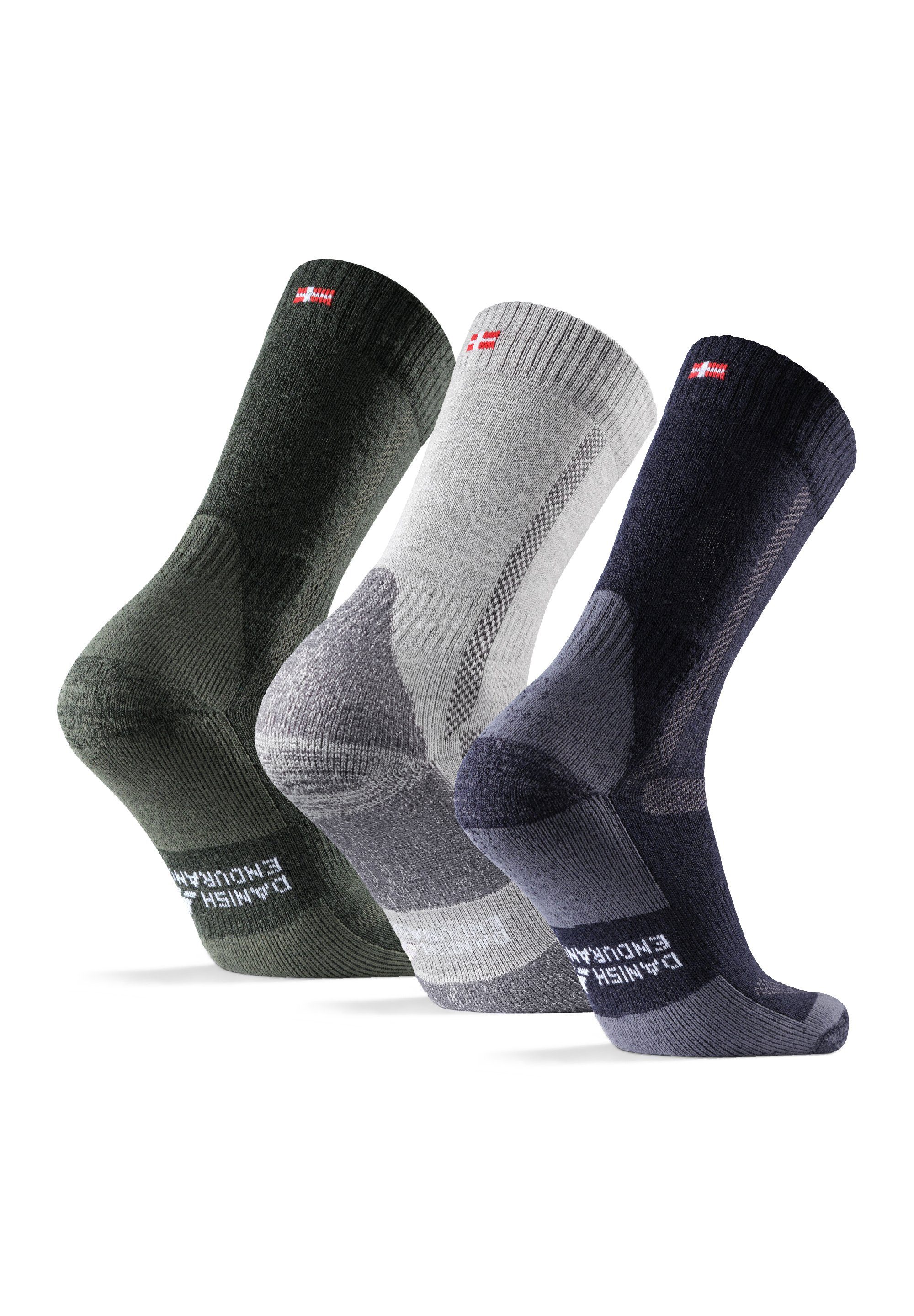 DANISH ENDURANCE Socks Kinder Anti-Blasen, (Packung, Damen Herren, blue Merino für Classic Wandersocken & 3-Paar) Hiking dark